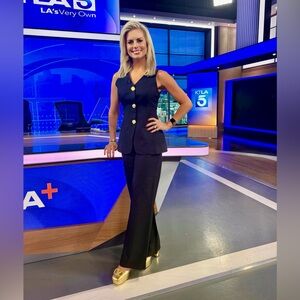 Black two piece sleeveless pant set size small (2) with Gold Buttons NWT*